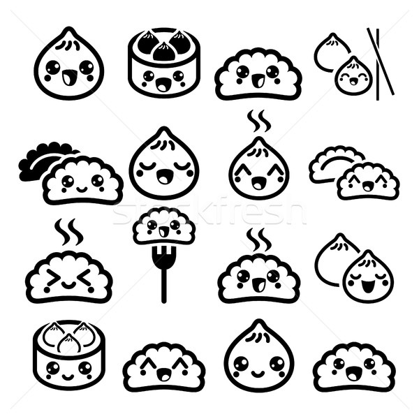 Kawaii Chinese dumplings, cute Asian food Dim Sum vector icons set    Stock photo © RedKoala