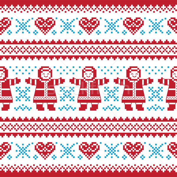 Christmas, Winter knitted pattern, card - scandynavian sweater style Stock photo © RedKoala
