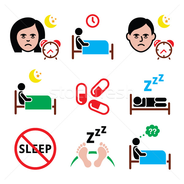 Insomnia, people having trouble with sleeping icons set  Stock photo © RedKoala