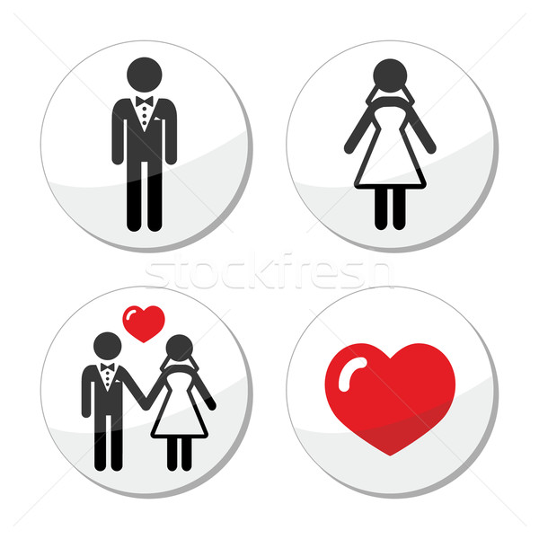 Wedding icons - married couple, groom and bride Stock photo © RedKoala