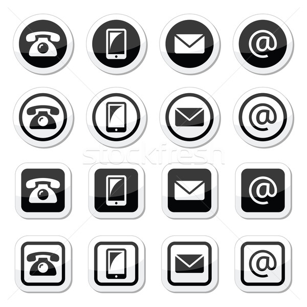 Contact icons in circle and square set - mobile, phone, email, envelope Stock photo © RedKoala