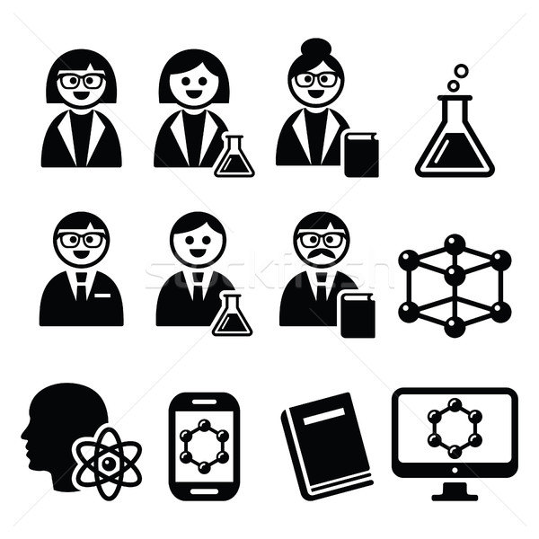 Scientist woman and man, science icons set  Stock photo © RedKoala