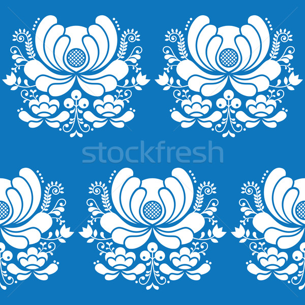 Norwegian folk art seamless white pattern on blue background  Stock photo © RedKoala