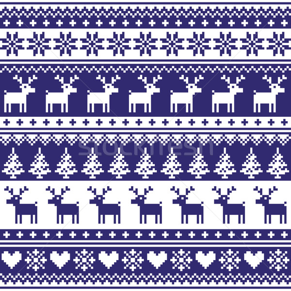 Winter, Nordic seamless navy blue pattern with reindeer Stock photo © RedKoala