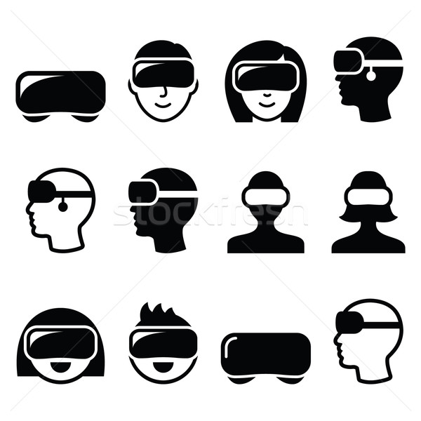 Stock photo: Virtual reality headset for 3D gaming, viewing icons 