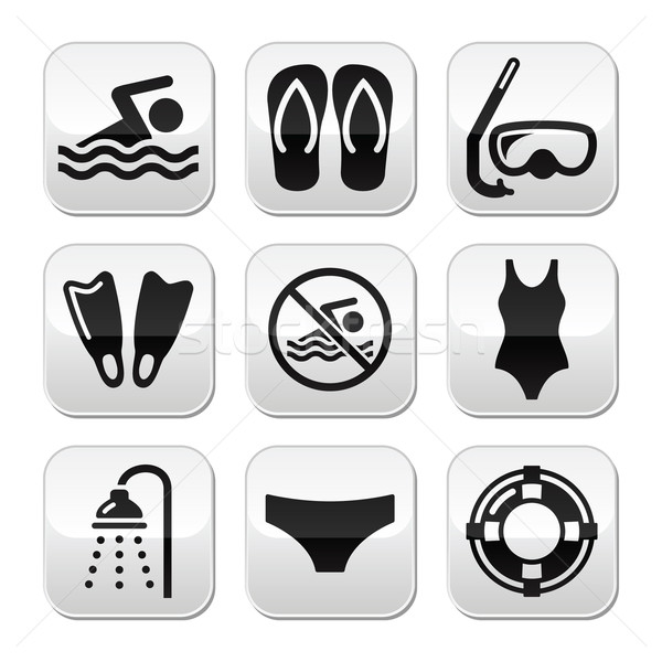 Swimming, scuba diving, sport vector buttons set Stock photo © RedKoala