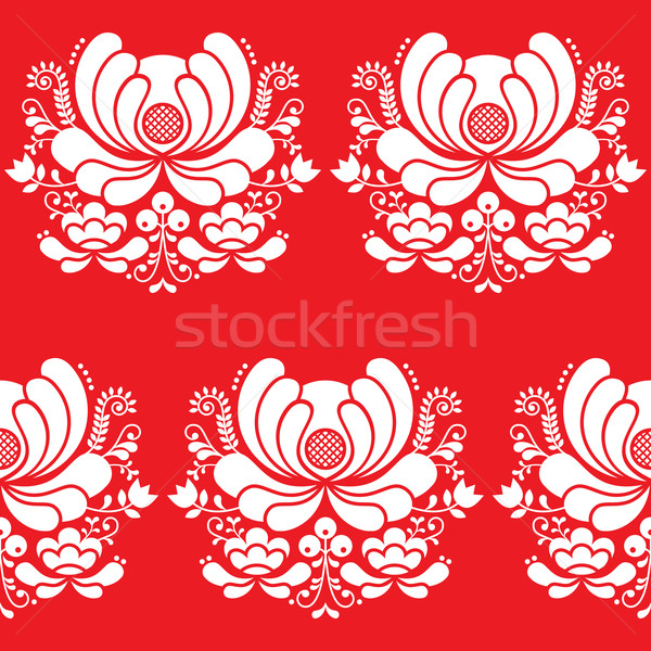 Norwegian folk art seamless white pattern on red background  Stock photo © RedKoala