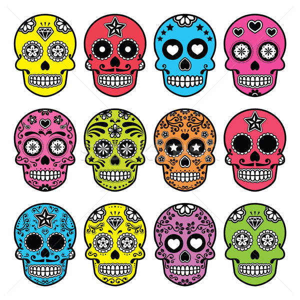 Halloween Mexican sugar skull, Dia de los Muertos icons set  Stock photo © RedKoala