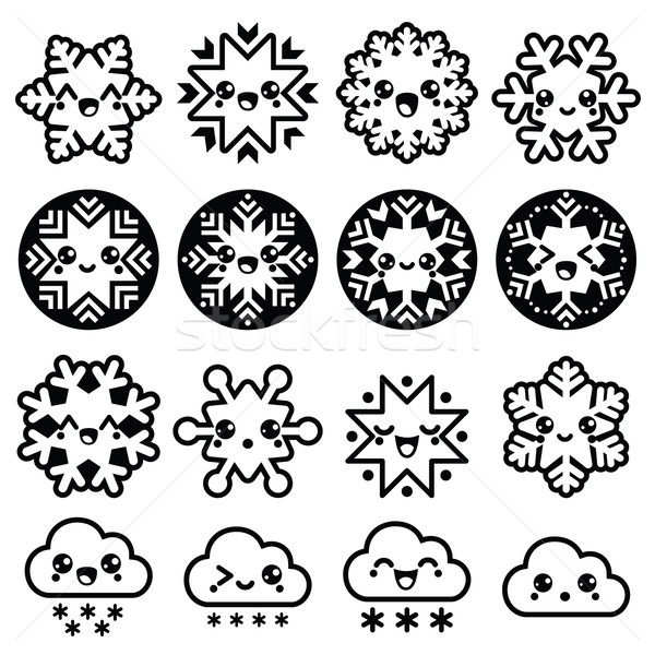 Imagine de stoc: Kawaii · fulgi · de · zapada · nori · zăpadă · Crăciun · iarnă
