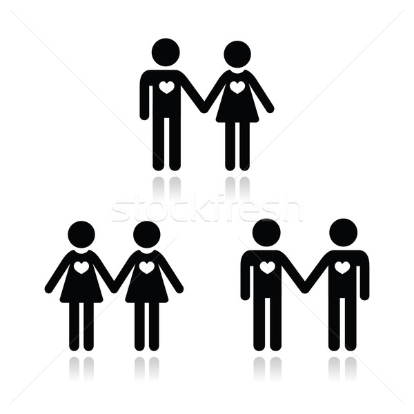 Hetero, gay, and lesbian love couples icons set Stock photo © RedKoala