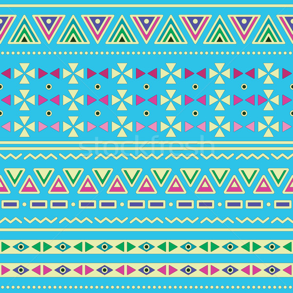 Stock photo: Tribal ethinc ztec seamless pattern on blue background