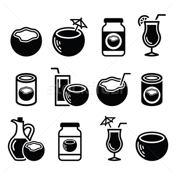 Coconut milk, oil, cocktail - vector icons set  Stock photo © RedKoala