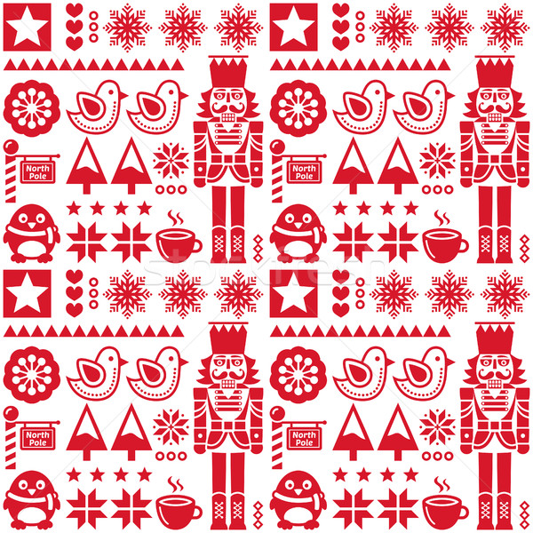Christmas seamless red pattern with nutcracker - folk art style  Stock photo © RedKoala