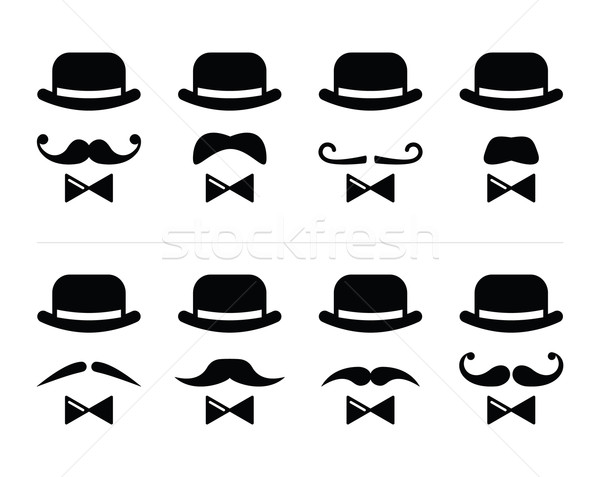 Gentleman icon - man with moustache and bow tie set Stock photo © RedKoala