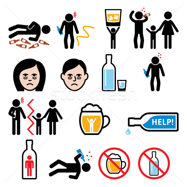 Alcoholism, drunk man, alcohol addiction icons  Stock photo © RedKoala