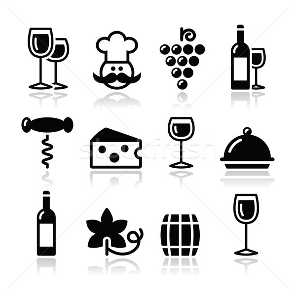 Wine icons set - glass, bottle, restaurant, food Stock photo © RedKoala