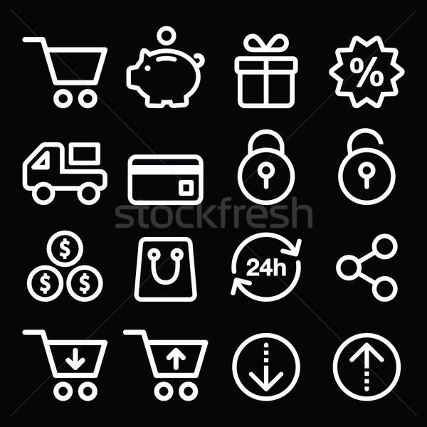Shopping boutique en ligne blanche icônes noir ligne Photo stock © RedKoala