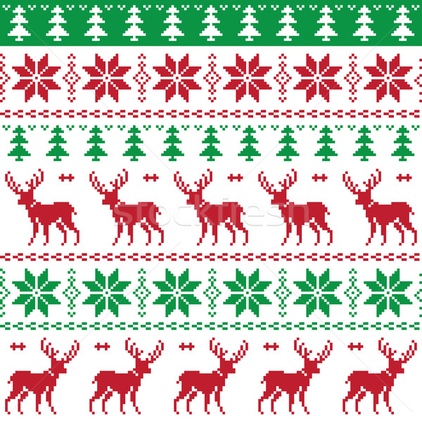 Nordic seamless pattern with deer and christmas tree Stock photo © RedKoala