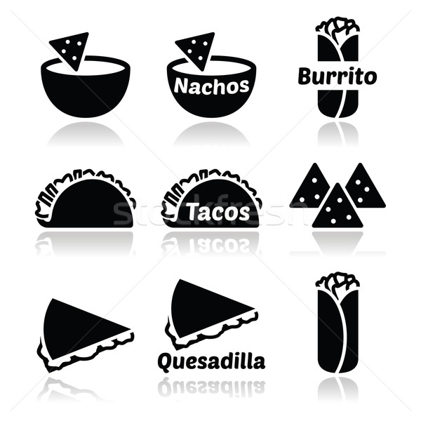 Meksykańskie jedzenie ikona tacos nachos wektora Zdjęcia stock © RedKoala