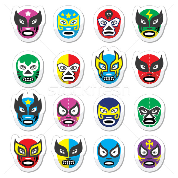 Lucha libre, luchador mexican wrestling masks icons Stock photo © RedKoala