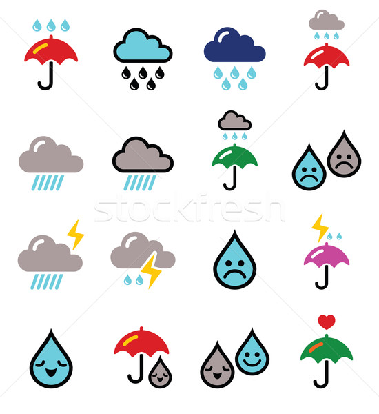 Rain, thunderstorm, heavy clouds  vector buttons set  Stock photo © RedKoala