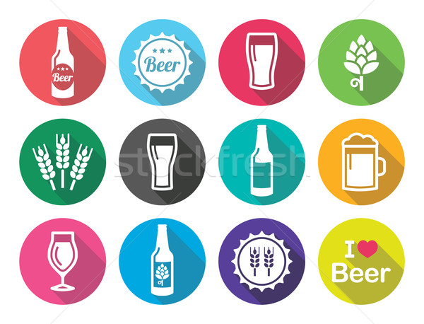 Beer flat design round icons set - bottle, glass, pint  Stock photo © RedKoala