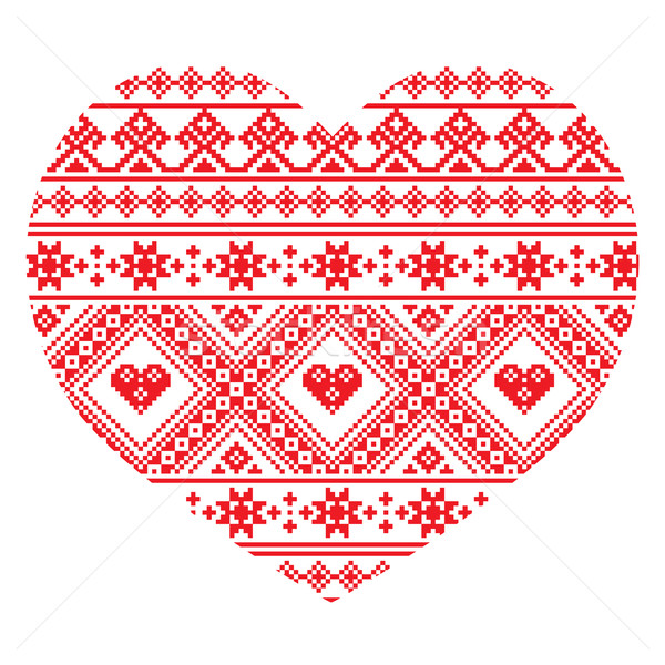 Traditional Ukrainian folk art heart knitted red embroidery pattern Stock photo © RedKoala