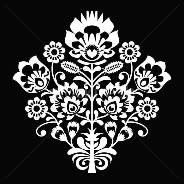 Traditional Polish folk art pattern on black - wzory lowickie, wycinanki  Stock photo © RedKoala