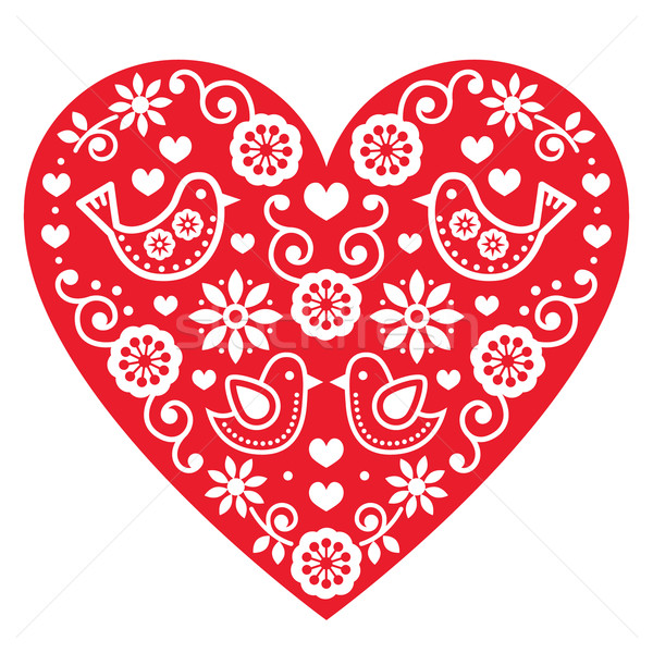  Folk art Valentine's Day heart- love, wedding, birthday greetings card Stock photo © RedKoala