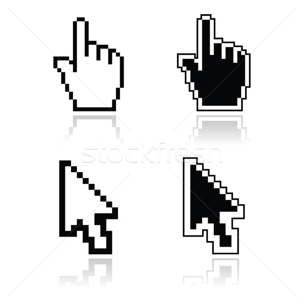 Pixel cursors black clean shiny icons - hand and arrow Stock photo © RedKoala