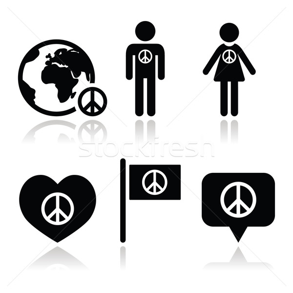 Peace sign with people and globe icons set Stock photo © RedKoala