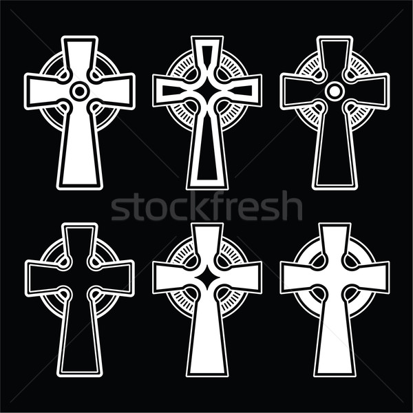 Irish, Scottish celtic cross on black vector sign Stock photo © RedKoala