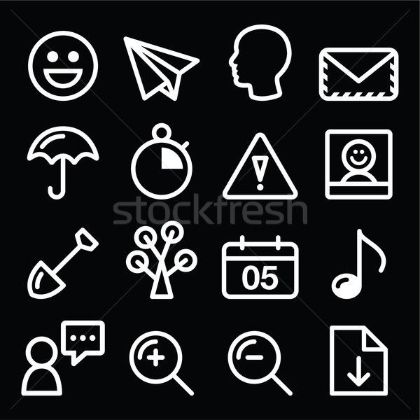 website navigation menu white line, stroke icons on black Stock photo © RedKoala