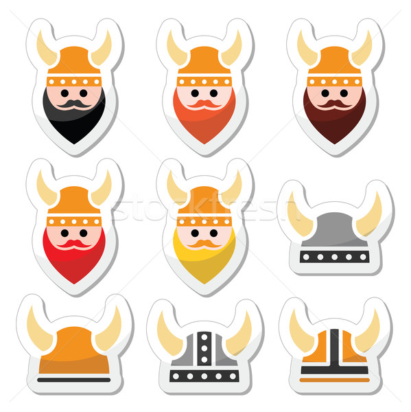 Viking warrior in helmet icons set  Stock photo © RedKoala