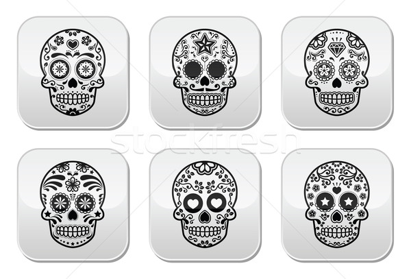 Stock photo: Mexican sugar skull, Dia de los Muertos icons set