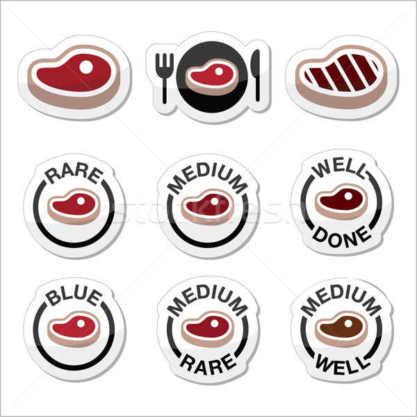 Steak - medium, rare, well done, grilled icons set Stock photo © RedKoala