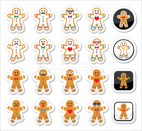 Gingerbread man Christmas icons set Stock photo © RedKoala
