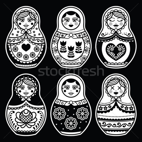 Matryoshka, Russian doll white icons set on black Stock photo © RedKoala