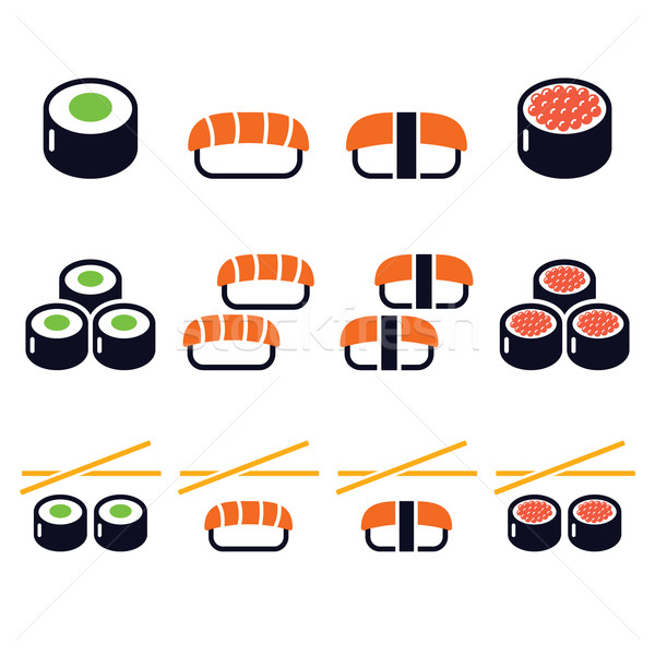 Sushi - Japanese food vector icons set Stock photo © RedKoala