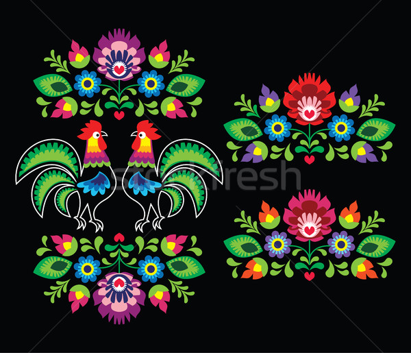 Ukrainian, Belarusian black embroidery seamless pattern - Vyshyvanka Stock photo © RedKoala