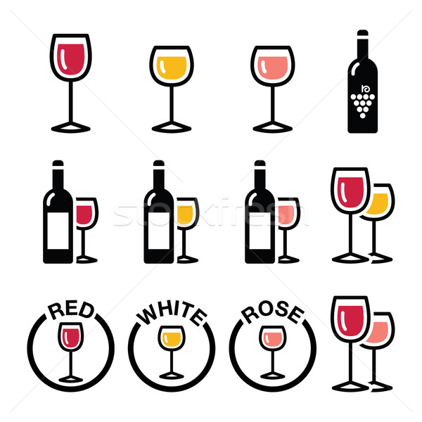 Wine types - red, white, rose icons set  Stock photo © RedKoala