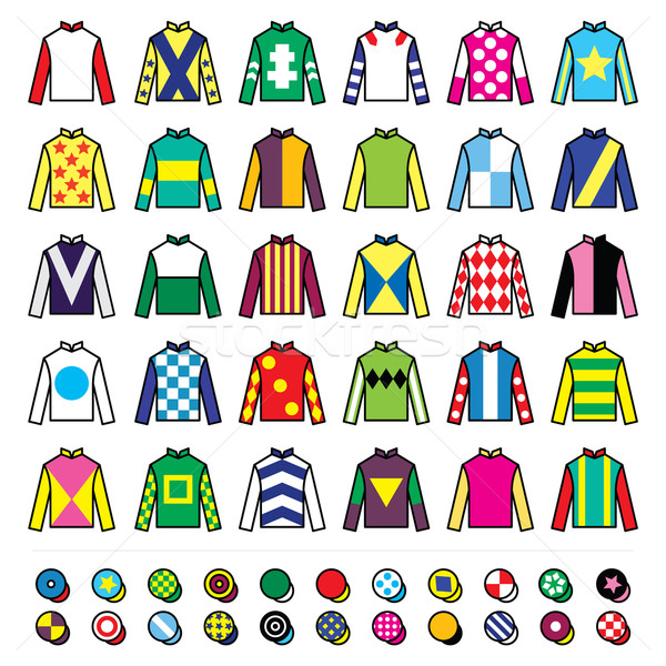 Stock photo: Jockey uniform - jackets, silks and hats, horse riding icons set   