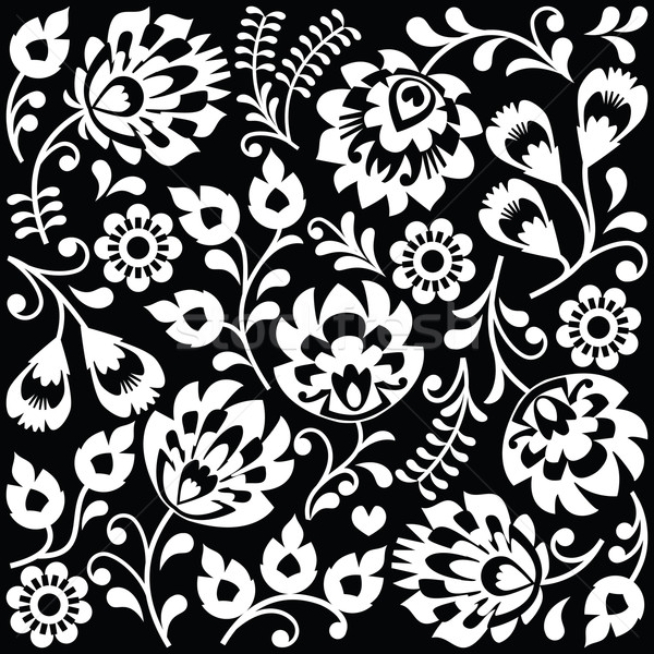 Polish folk art white pattern on black - Wzory Lowickie, Wycinanki  Stock photo © RedKoala
