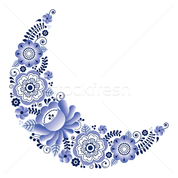 Russian ceramics Gzhel pattern - floral moon shape design Stock photo © RedKoala