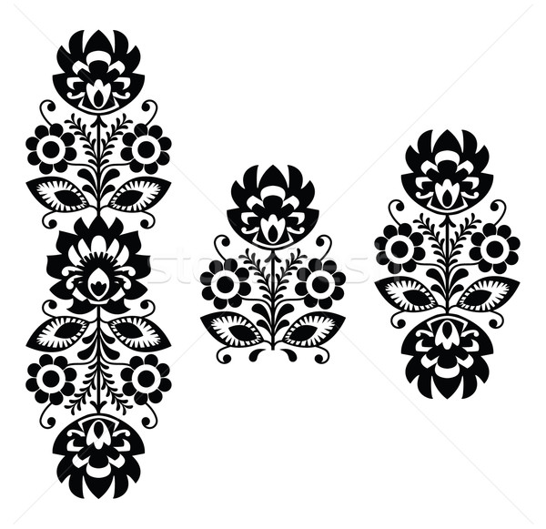 Folk embroidery - floral traditional Polish pattern in black and white Stock photo © RedKoala