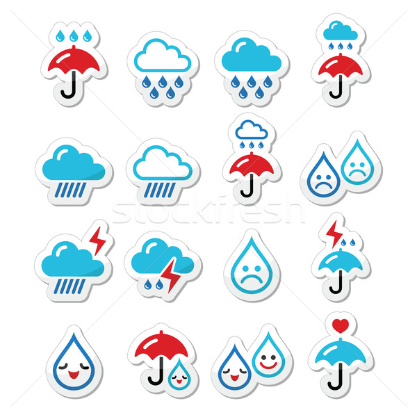 Stock photo: Rain, thunderstorm, heavy clouds  vector icons set   