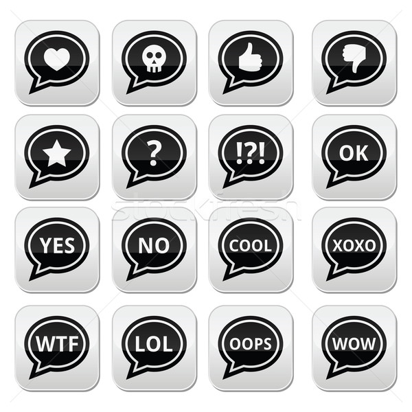 Stock photo: Speech bubble emotion buttons: love, like, anger, WTF, LOL, OK