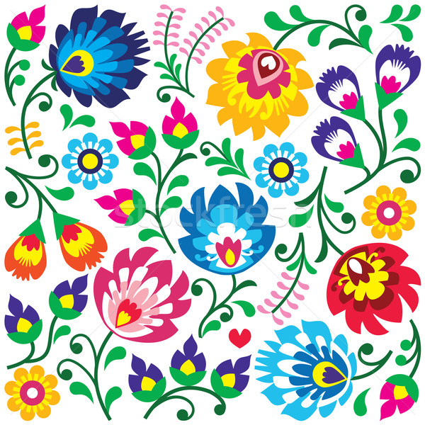Floral Polish folk art pattern in square - Wzory Lowickie, Wycinanki  Stock photo © RedKoala