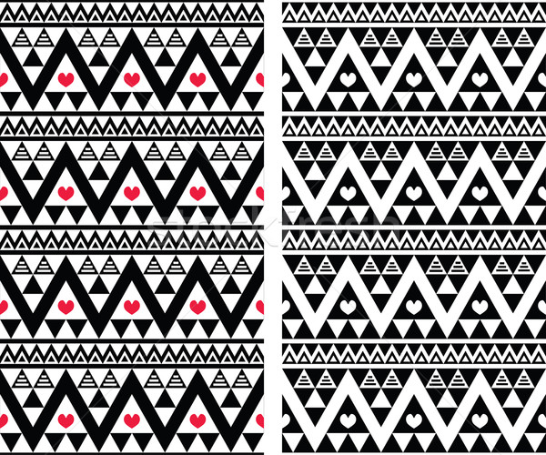 Tribal aztec colorful seamless pattern with heart - two versions Stock photo © RedKoala