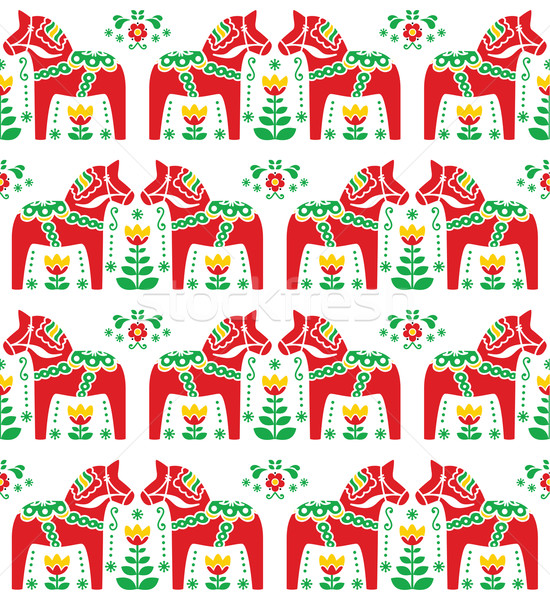 Swedish Dala or Daleclarian horse seamless folk art pattern    Stock photo © RedKoala